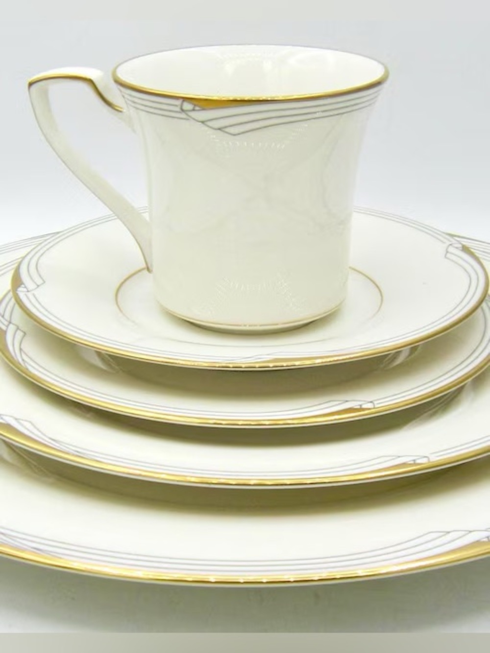 Ivory and Gold Trim Porcelain Cup and Plate Set. Noritake Golden Cove.